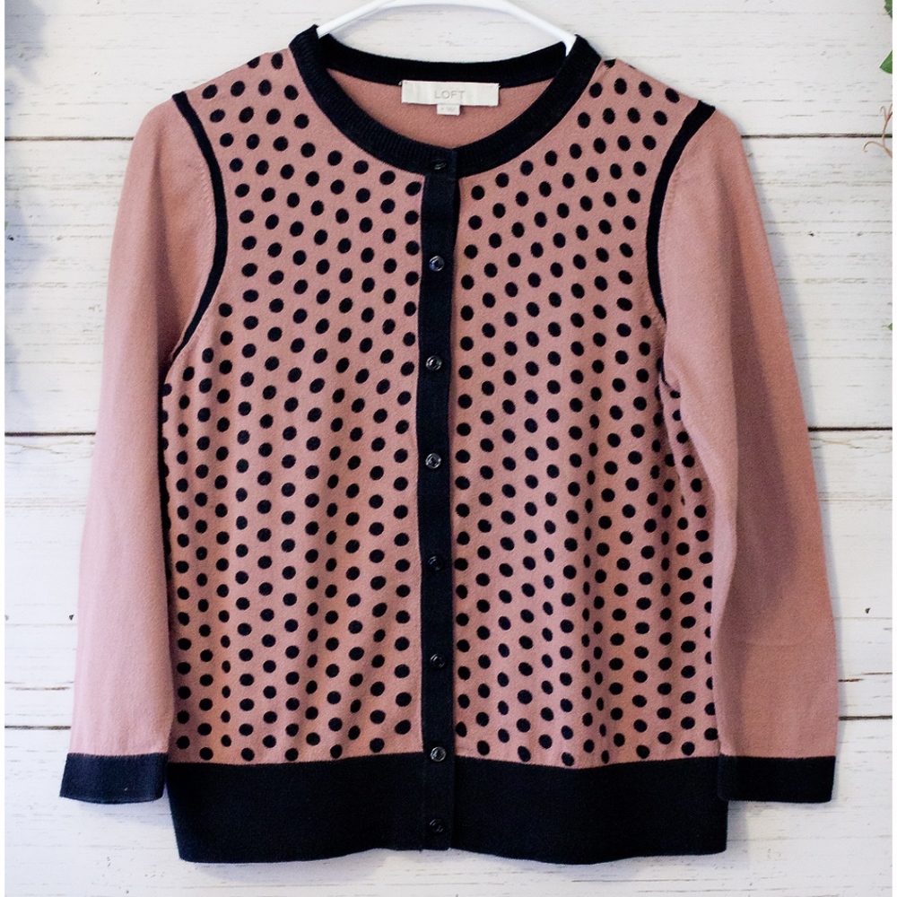 Dusty Rose and Black Polka Dot Cardigan Medium